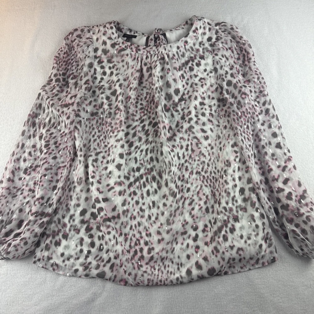 Talbots Long Sleeve Pink Animal Print Tie Back Blouse Lined Women's M